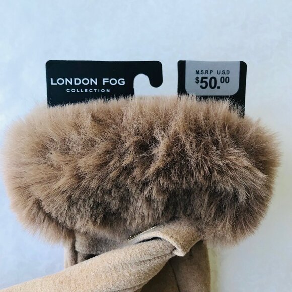 London Fog Faux Fur Gloves Women’s  Touch Screen Compatible Tan NWT - Picture 4 of 4